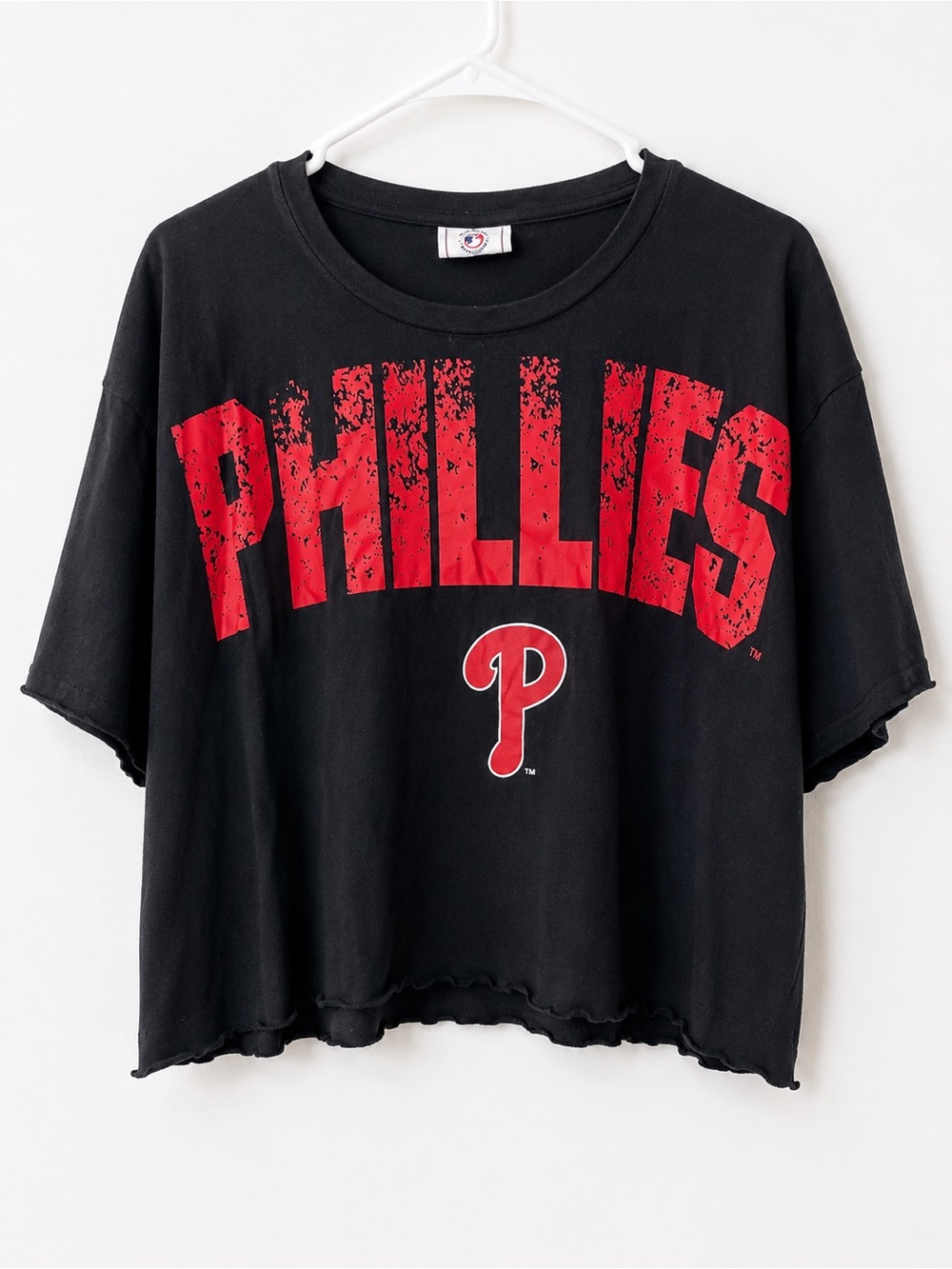 Genuine Merchandise Black Crop Tee with Red Phillies Logo
